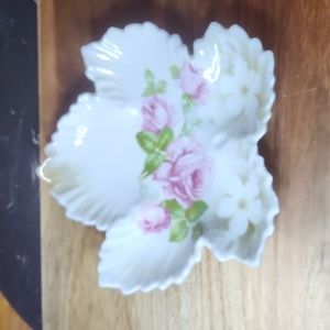 Germany LEAF 11 Porcelain 6 x 6 Leaf Roses Floral Trinket Dish vintage